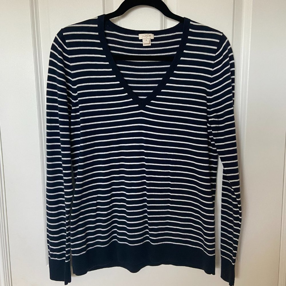 J Crew Lightweight Knit Cotton Striped V-Neck sweater